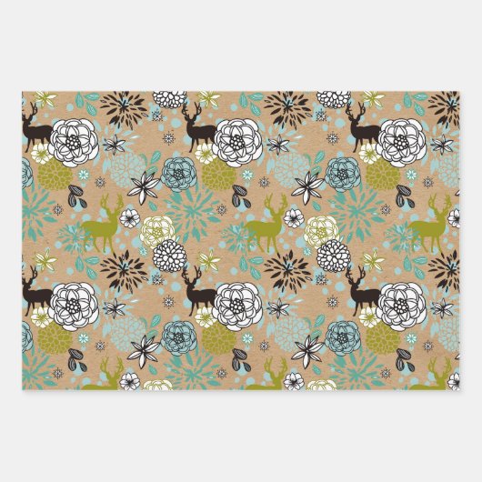 Blauwgroen blauw groen flesje en deer art pattern inpakpapier vel (Voorkant)