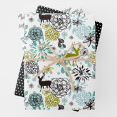 Blauwgroen blauw groen flesje en deer art pattern inpakpapier vel (In situ)