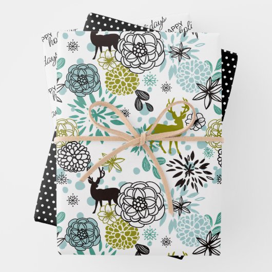 Blauwgroen blauw groen flesje en deer art pattern inpakpapier vel (In situ)