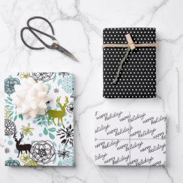 Blauwgroen blauw groen flesje en deer art pattern inpakpapier vel