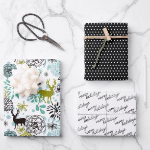 Blauwgroen blauw groen flesje en deer art pattern inpakpapier vel