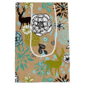 Blauwgroen blauw groen flesje en deer art pattern medium cadeauzakje (Achterkant)