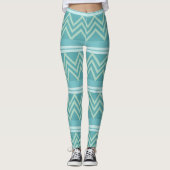 Blauwgroen Blauw Groen Geometric Chevron Pattern Leggings (Voorkant)