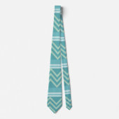 Blauwgroen Blauw Groen Geometrische Chevron Stripe Stropdas (Voorkant)