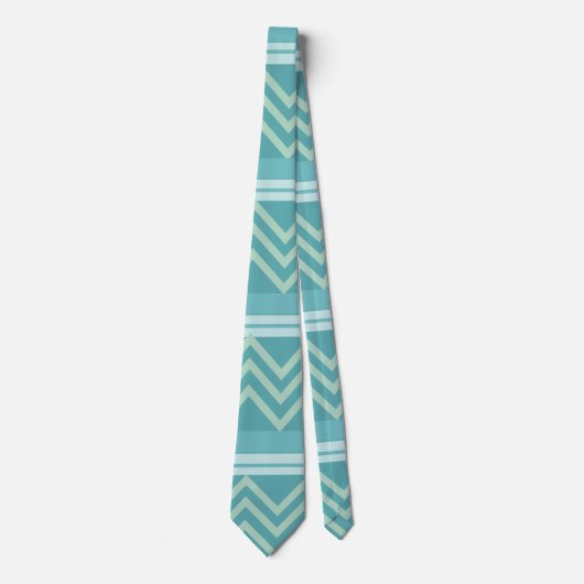 Blauwgroen Blauw Groen Geometrische Chevron Stripe Stropdas (Voorkant)