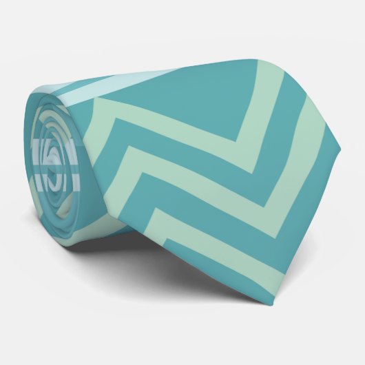 Blauwgroen Blauw Groen Geometrische Chevron Stripe Stropdas (Opgerold)