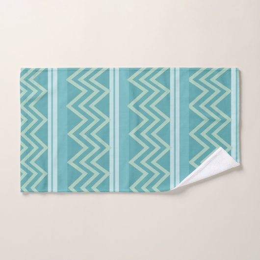 Blauwgroen Blauw Groen Geometrische Chevron Zigzag Bad Handdoek (Handdoek)