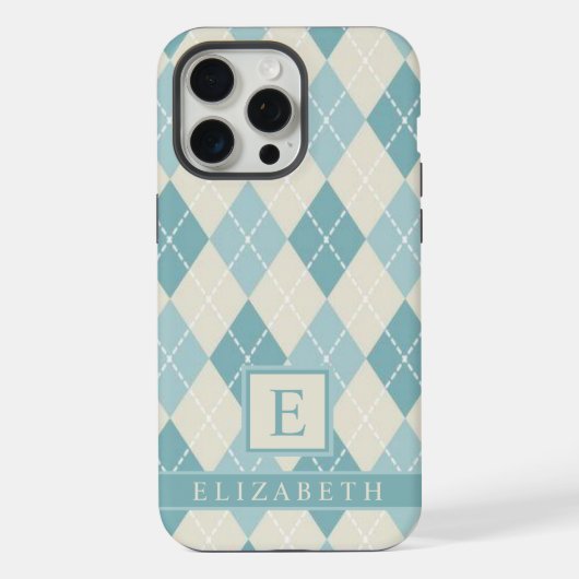 Blauwgroen Blauw Groen Grijs Argyle Pattern iPhone Hoesje (Achterkant)