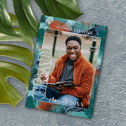 Blauwgroen blauw groen olievlek Afstuderen bekendm Folie Uitnodiging