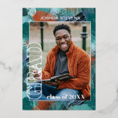 Blauwgroen blauw groen olievlek Afstuderen bekendm Folie Uitnodiging (Voorkant)