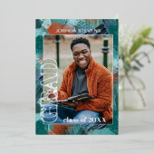 Blauwgroen blauw groen olievlek Afstuderen bekendm Folie Uitnodiging (Staand Voorkant)