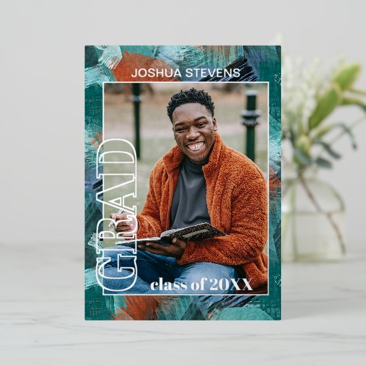 Blauwgroen blauw groen olievlek Afstuderen bekendm Folie Uitnodiging (Staand Voorkant)