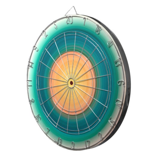 Blauwgroen Blauw Groen Oranje Geel Roze Dartbord (Voorkant Rechts)