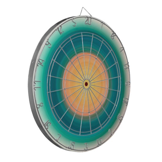 Blauwgroen Blauw Groen Oranje Geel Roze Dartbord (Voorkant Links)