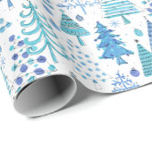 Blauwgroen blauw groen patroon voor kerstbomen cadeaupapier (Rol Hoek)