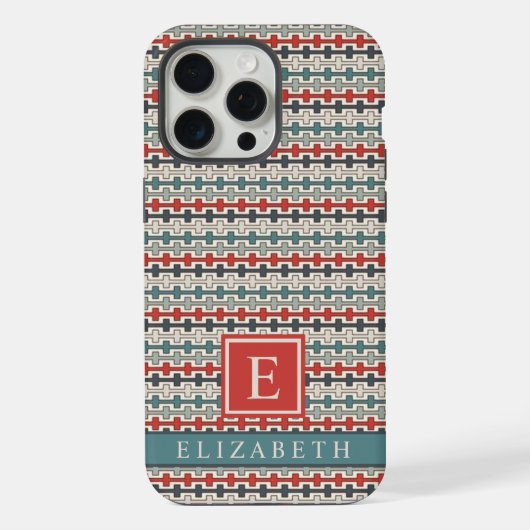 Blauwgroen Blauw Groen Rood Grijs Aztec iPhone Hoesje (Achterkant)