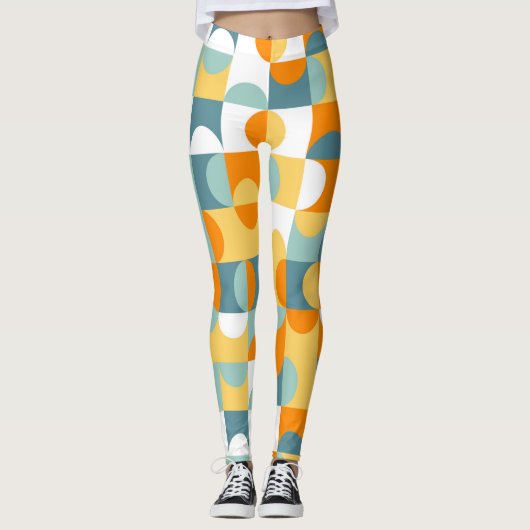 Blauwgroen Blauw Groen Sinaasappel Mideeuwse cirke Leggings (Voorkant)