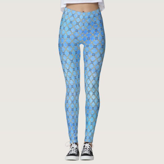 Blauwgroen Blauw Groen Tegels Leggings (Voorkant)