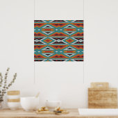 Blauwgroen Blauw Groen Terra Cotta Tribal Kunstpat Poster (Keuken)