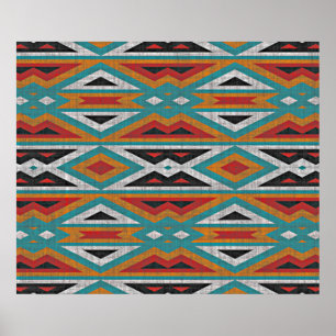 Blauwgroen Blauw Groen Terra Cotta Tribal Kunstpat Poster