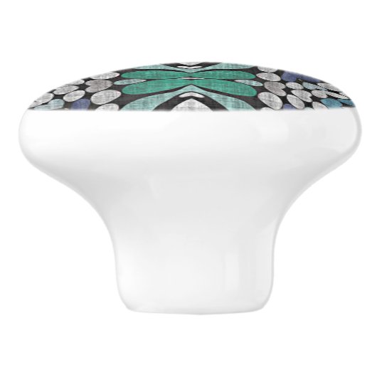 Blauwgroen Blauw Groen Turquoise Bloemen Etnische  Keramische Knop (Zijkant)