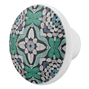 Blauwgroen Blauw Groen Turquoise Bloemen Etnische Keramische Knop