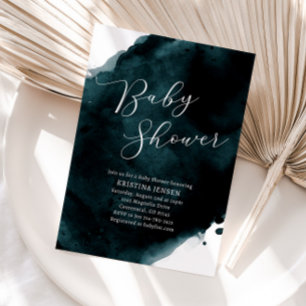 Blauwgroen Blauw Groen Waterverf Baby shower Kaart