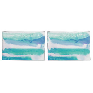 Blauwgroen Blauw Groen Waterverf Strepen Kussensloop