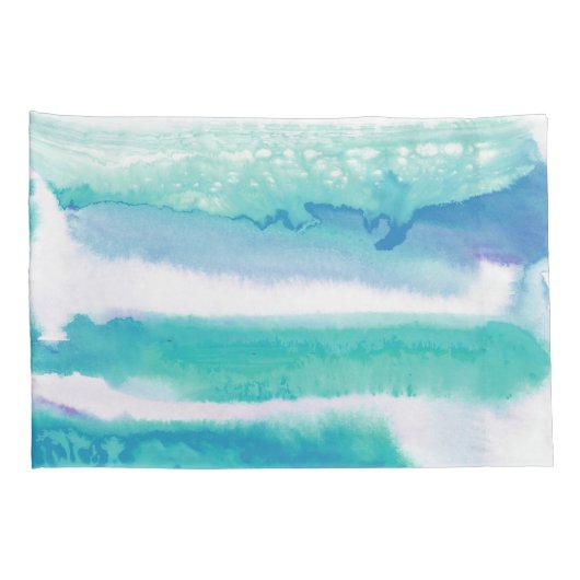 Blauwgroen Blauw Groen Waterverf Strepen Kussensloop (Achterkant-Rechts)