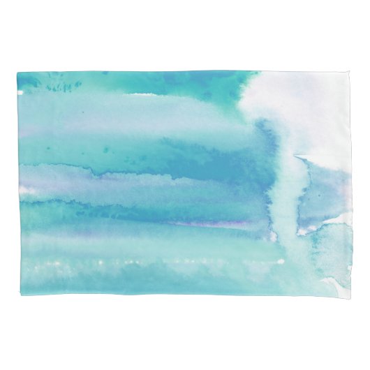 Blauwgroen Blauw Groen Waterverf Strepen Kussensloop (Voorkant-Links)