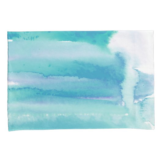 Blauwgroen Blauw Groen Waterverf Strepen Kussensloop (Voorkant-Rechts)