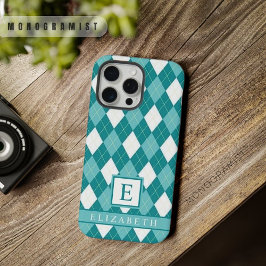 Blauwgroen Blauw Groen Wit Argyle Patroon iPhone 15 Pro Max Case