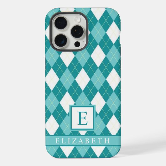 Blauwgroen Blauw Groen Wit Argyle Patroon iPhone Hoesje (Achterkant)