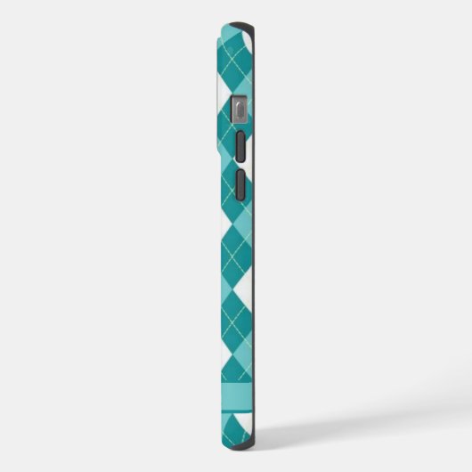 Blauwgroen Blauw Groen Wit Argyle Patroon iPhone Hoesje (Linkerkant)