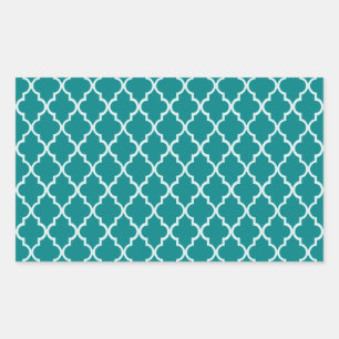 Blauwgroen blauw-Groen Wit Marokkaans Quatrefoil P Rechthoekige Sticker