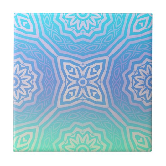 Blauwgroen Blauw Groen Zilver Ombre Arabesque Geom Tegeltje (Voorkant)