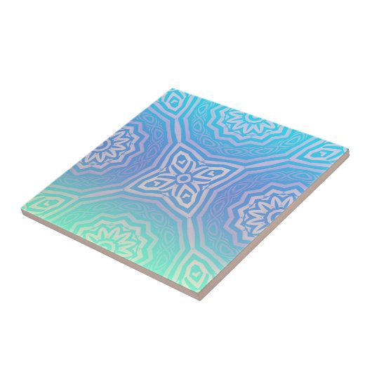 Blauwgroen Blauw Groen Zilver Ombre Arabesque Geom Tegeltje (Zijkant)