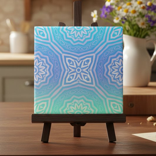Blauwgroen Blauw Groen Zilver Ombre Arabesque Geom Tegeltje