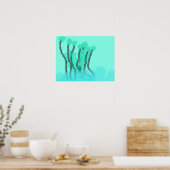Blauwgroen Blauw Groene Strand Bomen Water Abstrac Poster (Keuken)