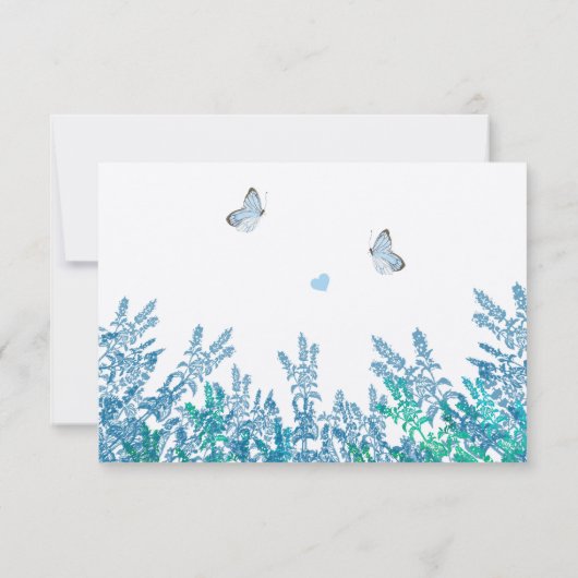 Blauwgroen Blauw Groene Wildflower Vlinderbruiloft RSVP Kaartje (Achterkant)