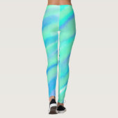 Blauwgroen blauw groenWaterverf lijnen Voeg uw mon Leggings (Achterkant)