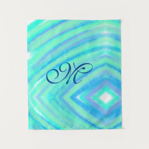 Blauwgroen blauw groenWaterverf lijnen Voeg uw mon Wandkleed