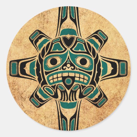  Blauwgroen Blauw Haida Zonnemasker Ronde Sticker (Voorkant)