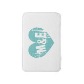 blauwgroen blauw hart ontwerp monogram badmat (Voorkant Verticaal)
