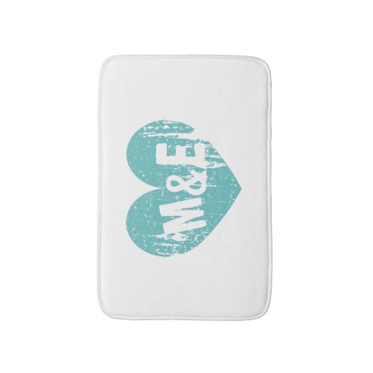 blauwgroen blauw hart ontwerp monogram badmat (Voorkant Verticaal)