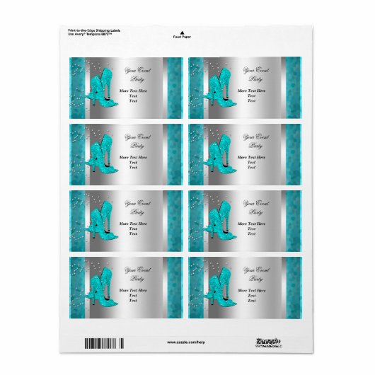 Blauwgroen Blauw Hoge Hak Schoenen Zilver Event Etiket (Full Sheet)