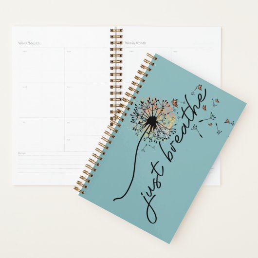 Blauwgroen blauw "Just Breathe" Dagelijkse Planner (Display)
