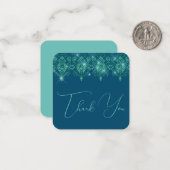 Blauwgroen blauw kant diamant sprankeling look ele notitiekaartje (Voorkant / Achterkant in situ)