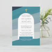 Blauwgroen Blauw Katholiek Nuptial Mass Foto Bruil Kaart (Staand voorkant)