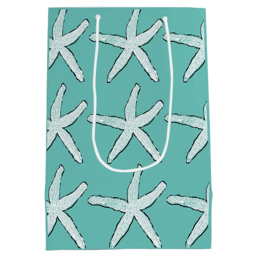 Blauwgroen blauw kerstfeest in strand medium cadeauzakje (Achterkant)